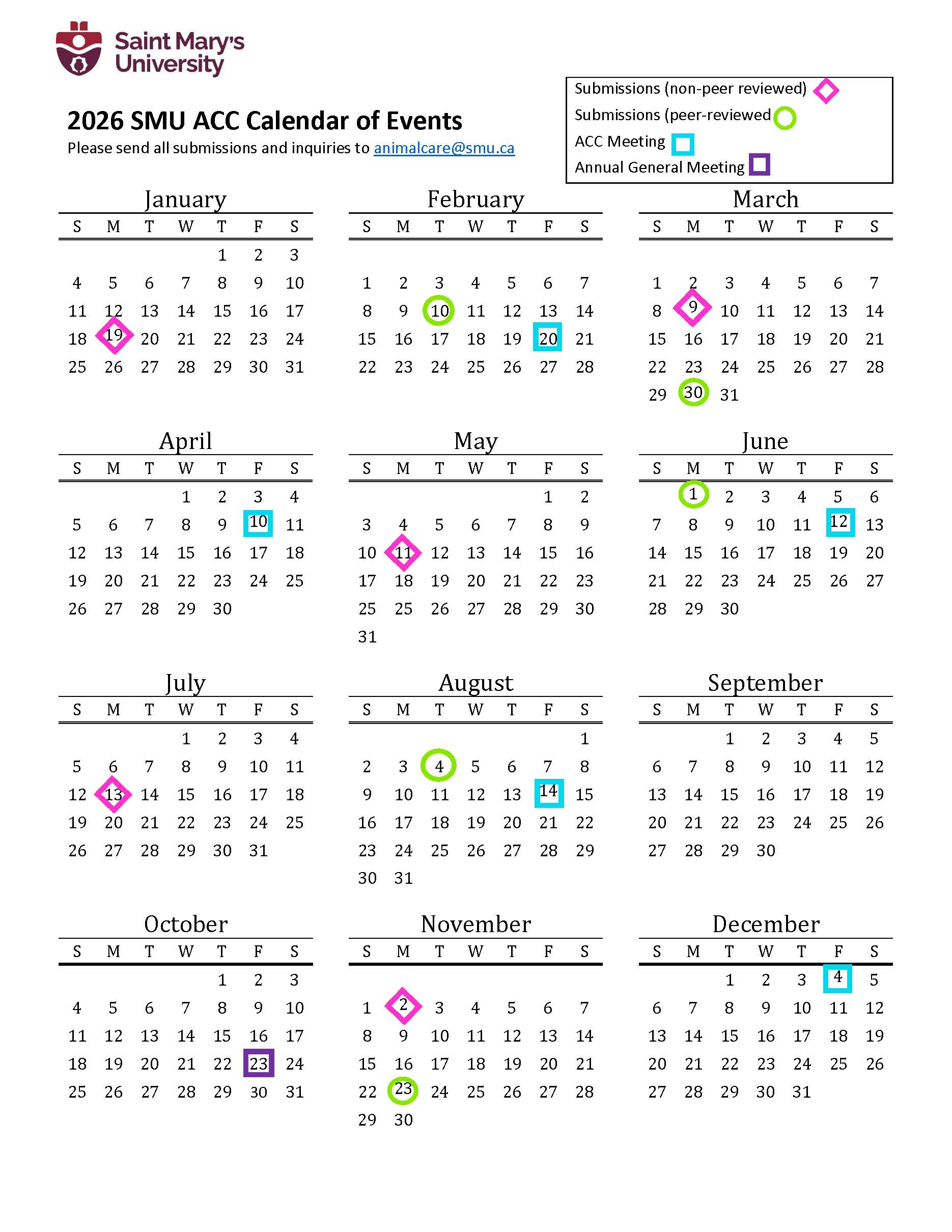 calendar with important dates highlighted